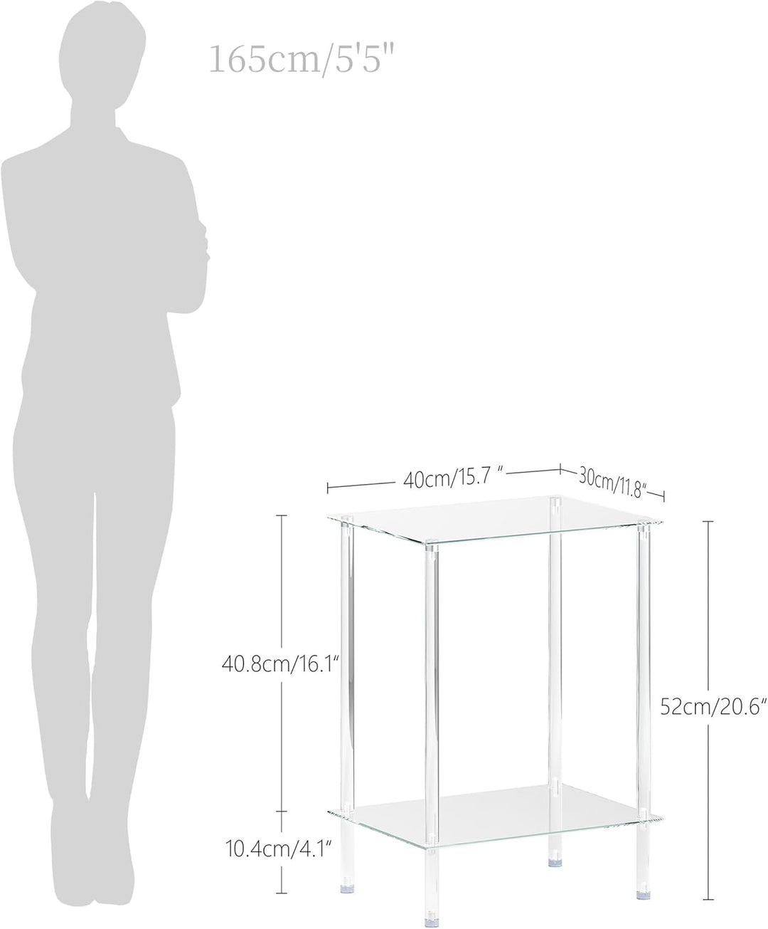 Beistelltisch Glas Eckig Nachttisch Transparent Glastisch Mobiler Couchtisch 2 Ablagen Glasregal Woh