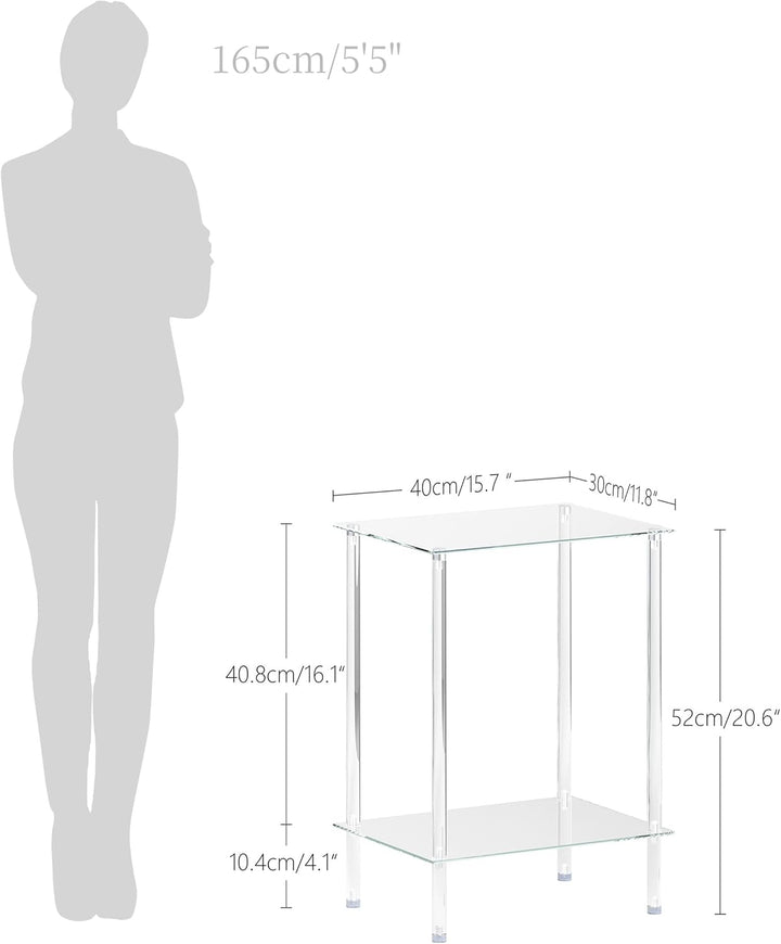 Beistelltisch Glas Eckig Nachttisch Transparent Glastisch Mobiler Couchtisch 2 Ablagen Glasregal Woh