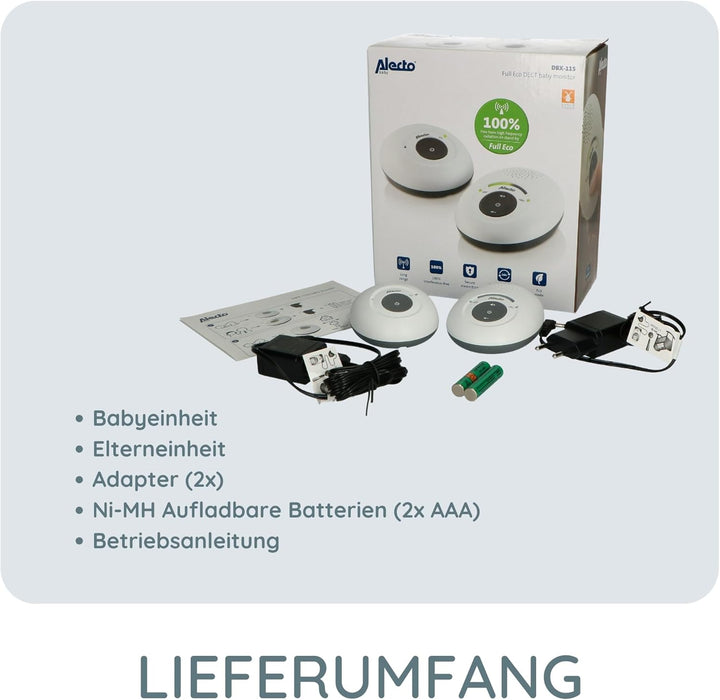 Alecto DBX-115 DECT Babyphone - Audio Babyfon mit 300m Reichweite - Baby Monitor Full ECO - Inklusiv
