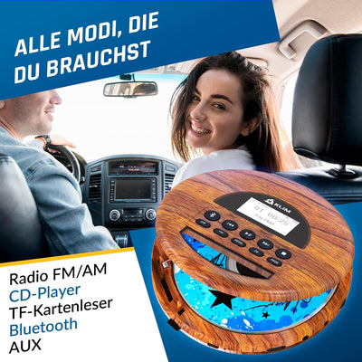 KLIM Nomad Wood - NEU 2023 - Tragbarer CD-Player Discman - langlebigem Akku - Inklusive KLIM Fusion