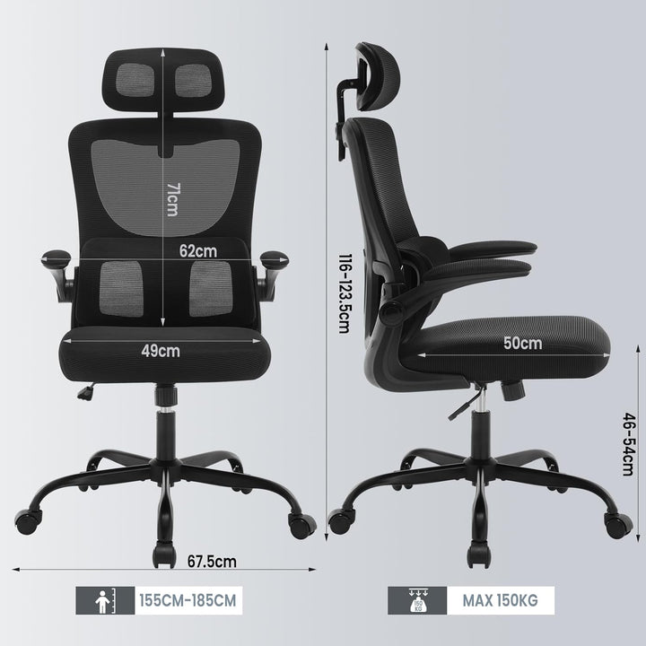 WOLTU Bürostuhl ergonomisch, Schreibtischstuhl Netzstoff, Drehstuhl höhenverstellbar, Schaukelfunkti