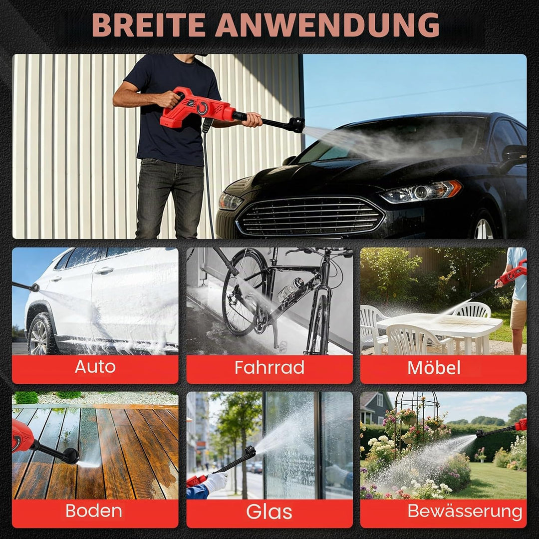 Akku Hochdruckreiniger für Milwaukee 18V Akkus (Ohne Akku), Bürstenloser Motor 6-in-1 Düse, Nylon Ge