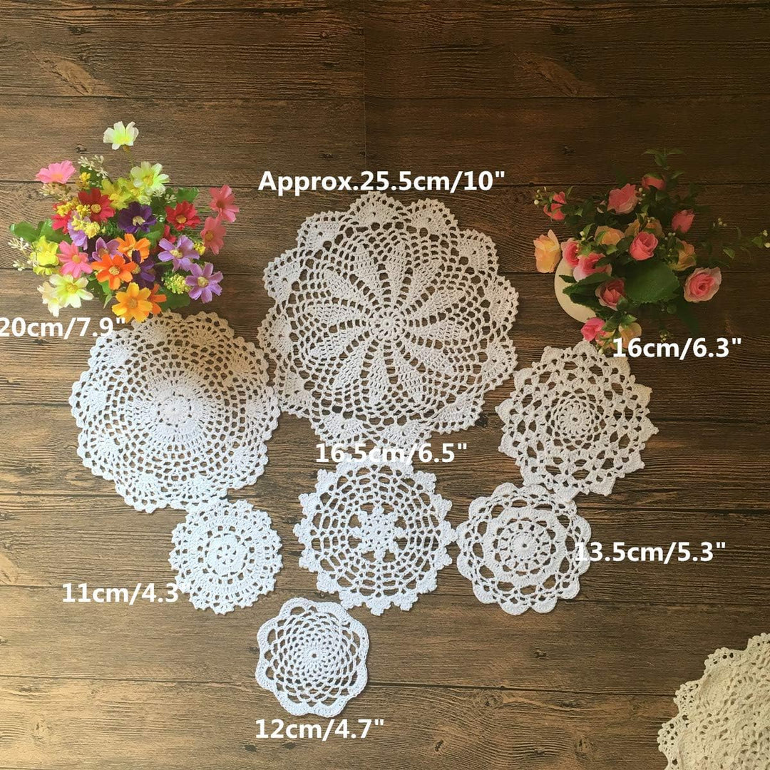 MINDPLUS Set mit 14 Handgehäkelten Deckchen Baumwolle Gehäkelte Spitzen Deckchen Tischset 10-25 cm R