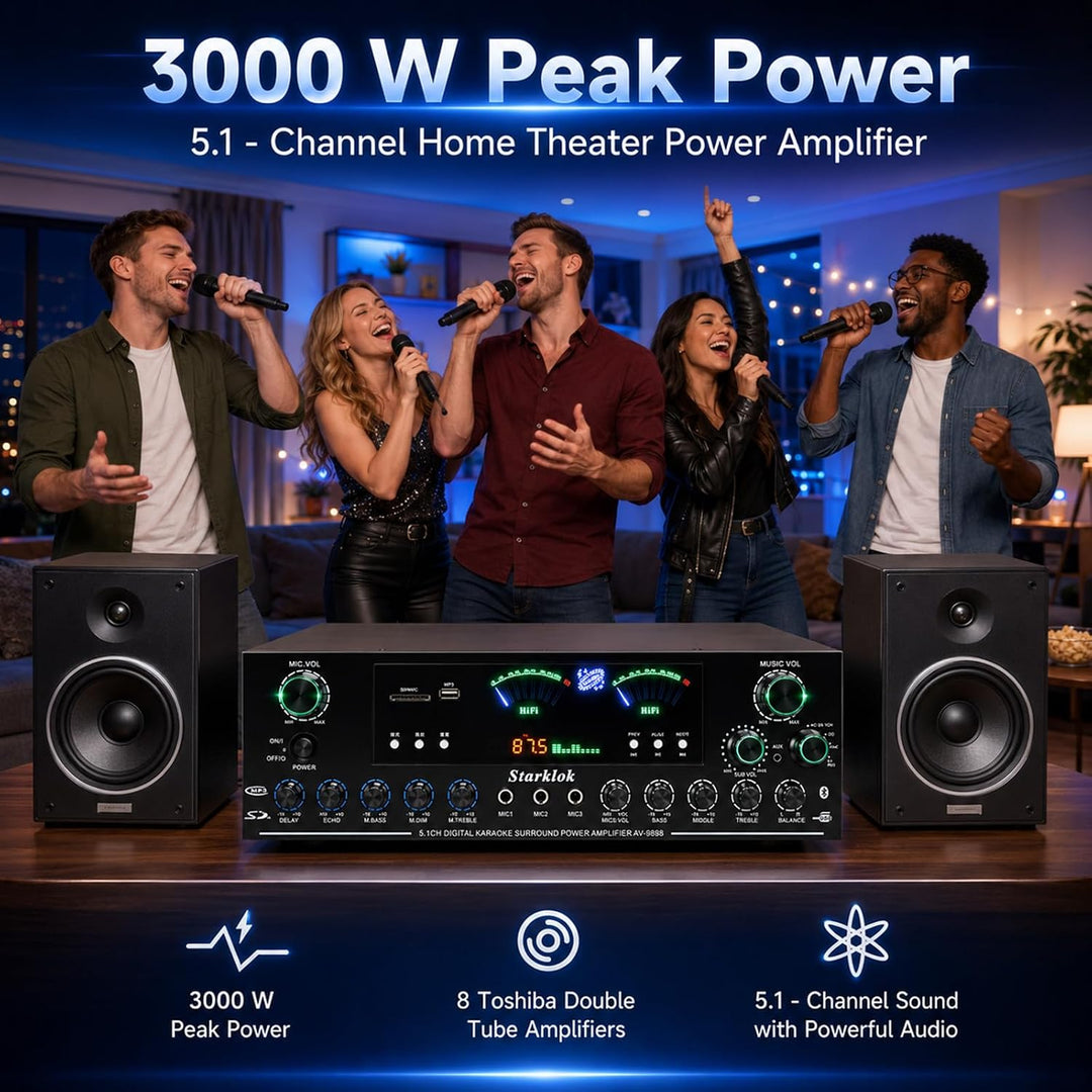 Bluetooth Verstärker 3000W Spitzenleistung – Hifi Verstärker 5.1 Kanal Heimkino, Stereo Verstärker m