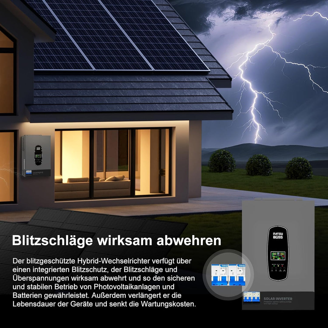 DATOUBOSS 6200W Hybrid Solar Wechselrichter 48V, Reiner Sinus, PV-Array bis 8500W, PV-Inverterleistu