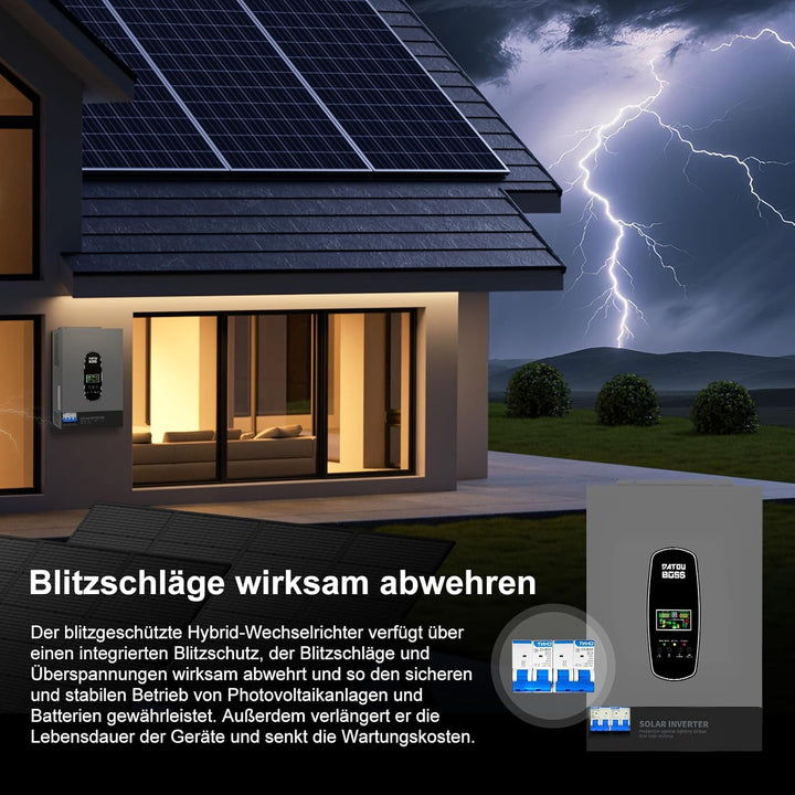 DATOUBOSS 6200W Hybrid Solar Wechselrichter 48V, Reiner Sinus, PV-Array bis 8500W, PV-Inverterleistu