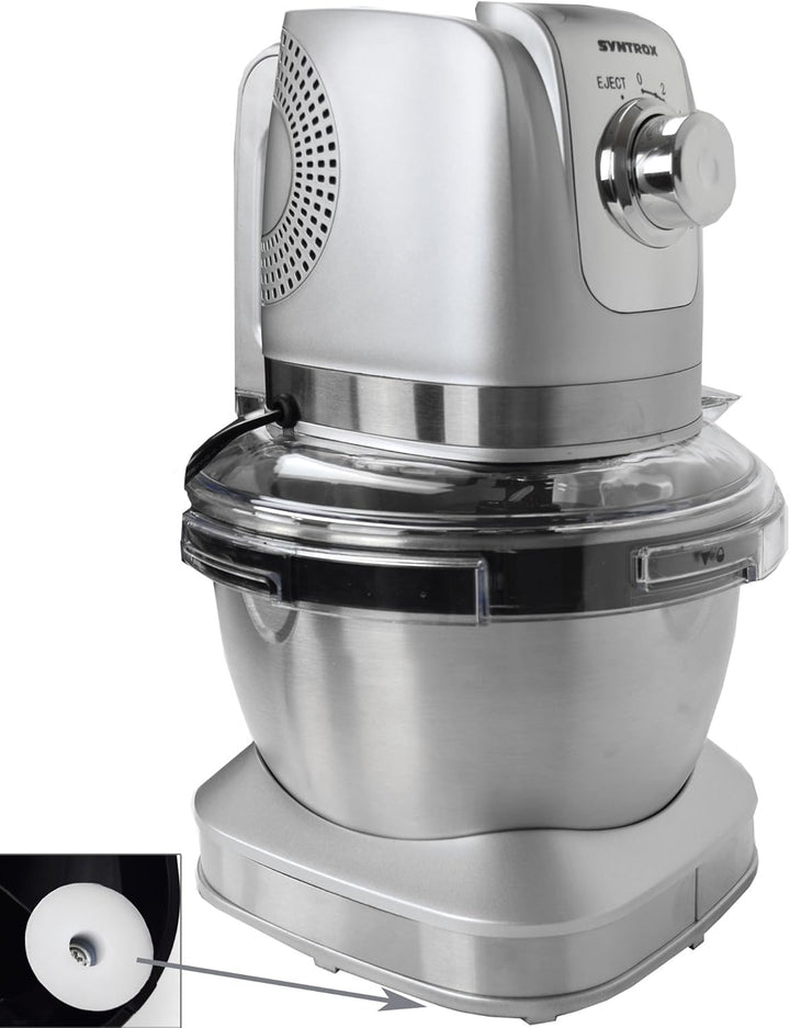 Syntrox Germany KM-600W Küchenmaschine Knetmaschine Mixer, Edelstahl-Behälter, 4 Liter, silber