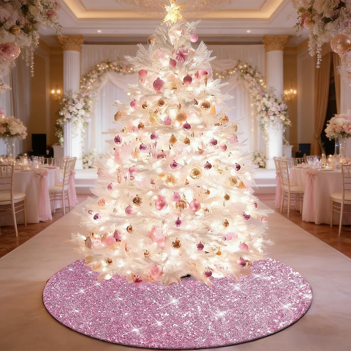 Weihnachtsbaum Decke Rosa,122 cm Pink Weihnachtsbaum Rock Rund, Tannenbaum Decke mit Doppellagigen P