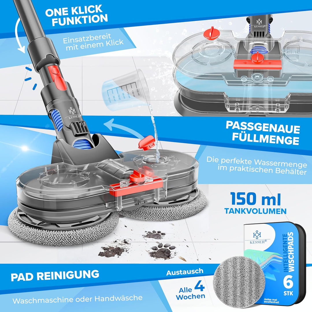 KESSER® Wischaufsatz für Dyson V7/V8/V10/V11/V15 Staubsauger Zubehör Aufsätze | Wischmopp mit Wasser