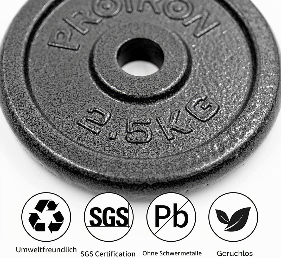 PROIRON Hantelscheiben Set Gusseisen mit 25mm Bohrung, 1,25kg/2,5kg/5kg/10kg Guss Scheiben Gewichte