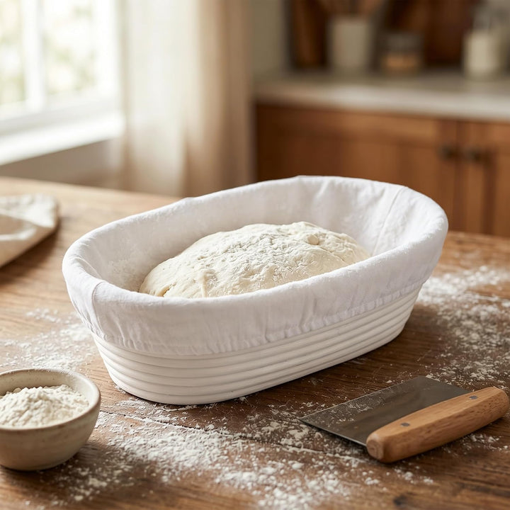 SINJEUN 2er Set Gärkorb Oval 30 cm und 35 cm, Rattan Brotkorb mit Leinentuch für Brot Backen, Küche,