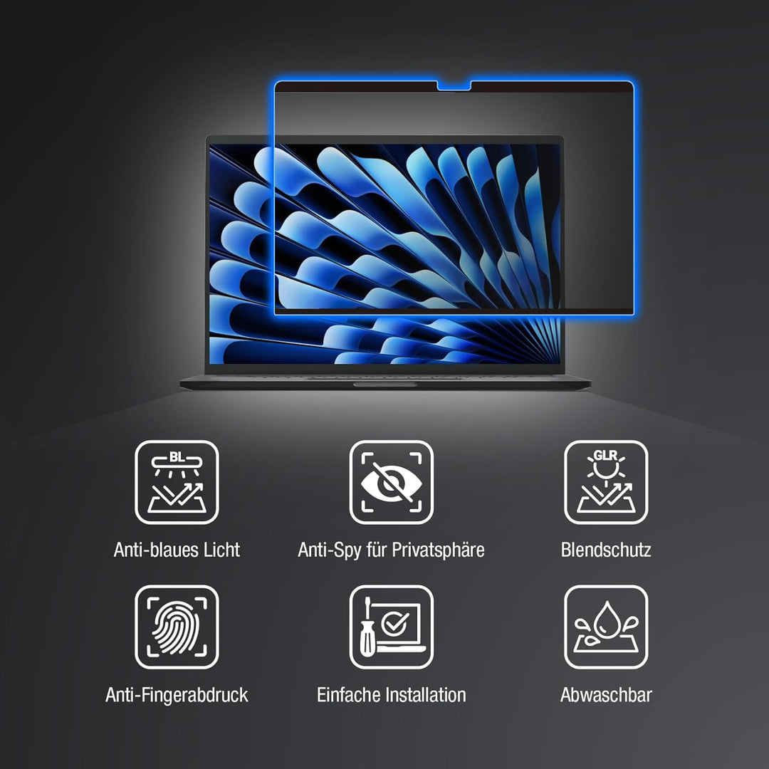 Fluflyer Magnetischer Blickschutzfilter Kompatibel Mit MacBook Air 13,6 Zoll (2022-2024, M2 M3), Abn