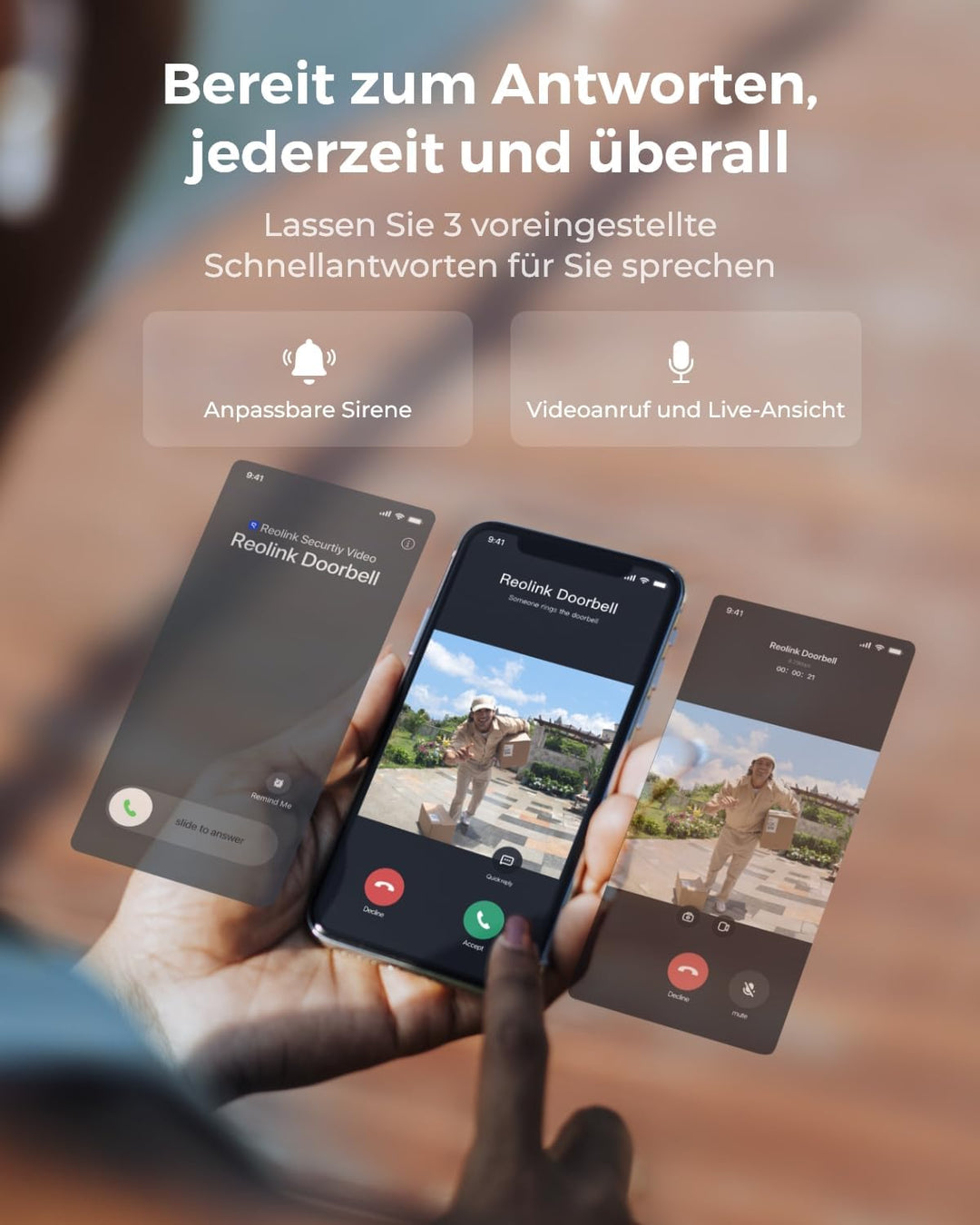 Reolink Doorbell Battery, Smart 2K Dualband-WLAN Akku-Türklingel, 1:1 Kopf-bis-Fuss-Ansicht, Persone