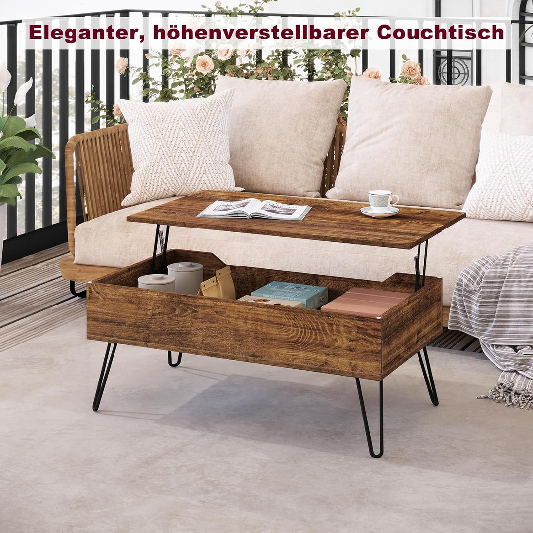 WOLTU Couchtisch Wohnzimmertisch höhenverstellbar ausziehbar, Kaffeetisch mit verstecktem Stauraum,