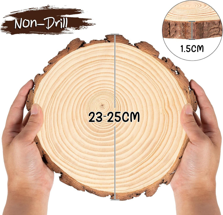 Holzscheiben 10er Set 23-25 cm Runde Baumscheiben ohne Loch für DIY Basteln, Hochzeit, Weihnachtsdek