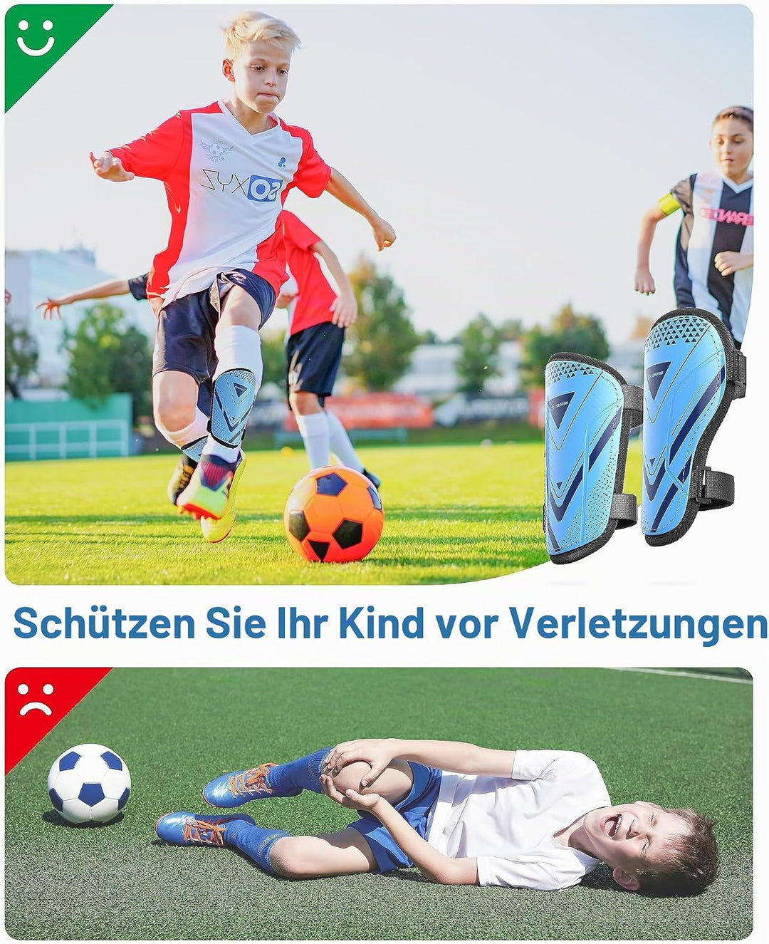 Schienbeinschoner Kinder Fussball Zertifiziert Airsfish Leichte,Langlebige,rutschfeste Schienbeinsch