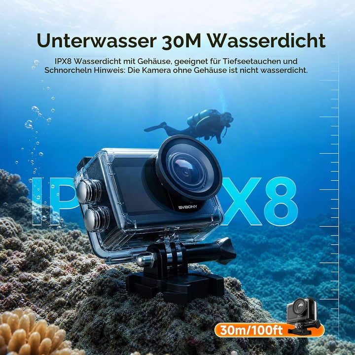 SVBONY SVGo2 4K 30FPS Unterwasserkamera, Action-Kamera, EIS, Wasserdicht bis 30m, Touchscreen, Dual-