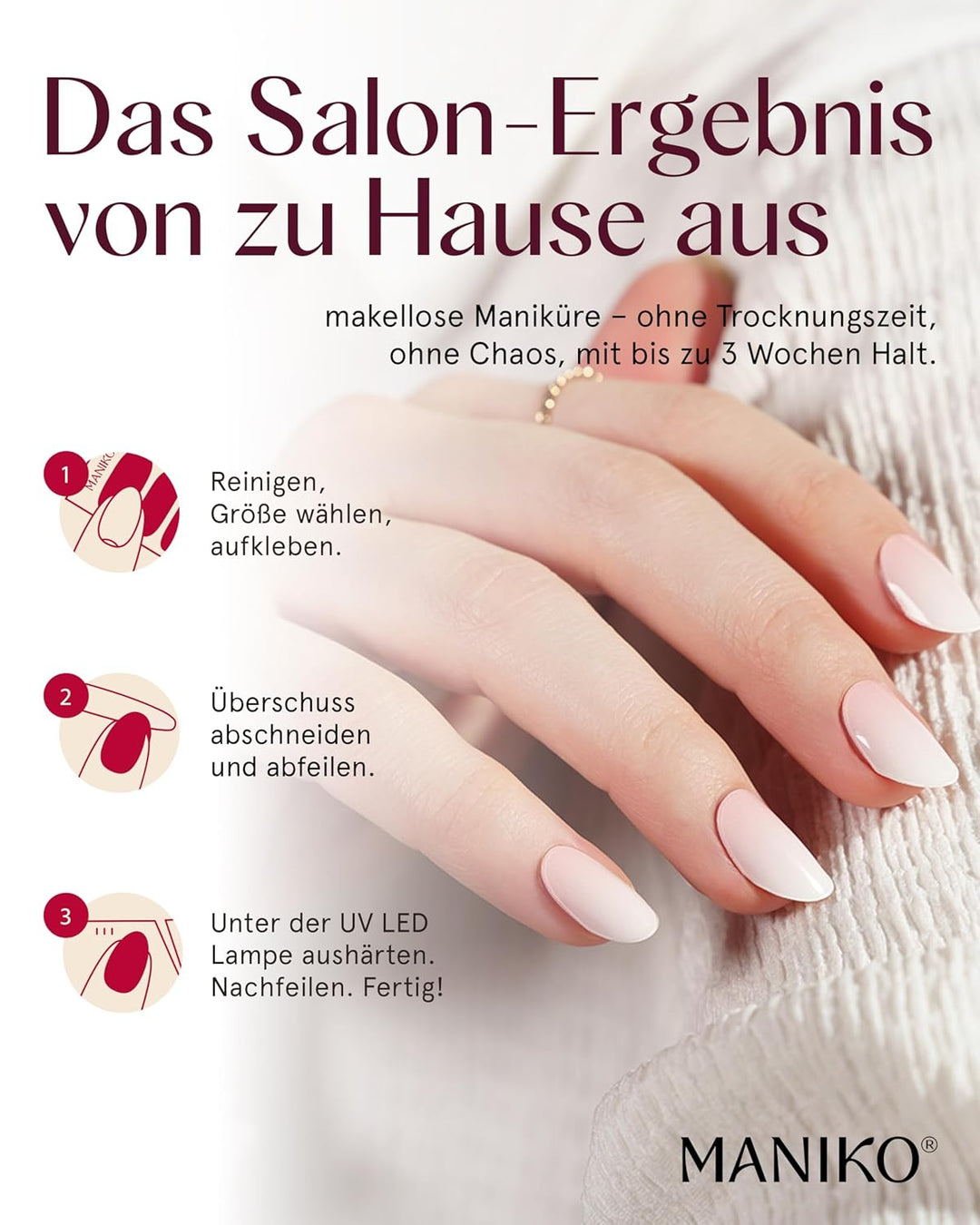 Maniko UV Gel Strip Komplettset Rose Babyboomer (Rosa Weiss) – UV Nagelsticker mit UV Lampe &amp; Remove