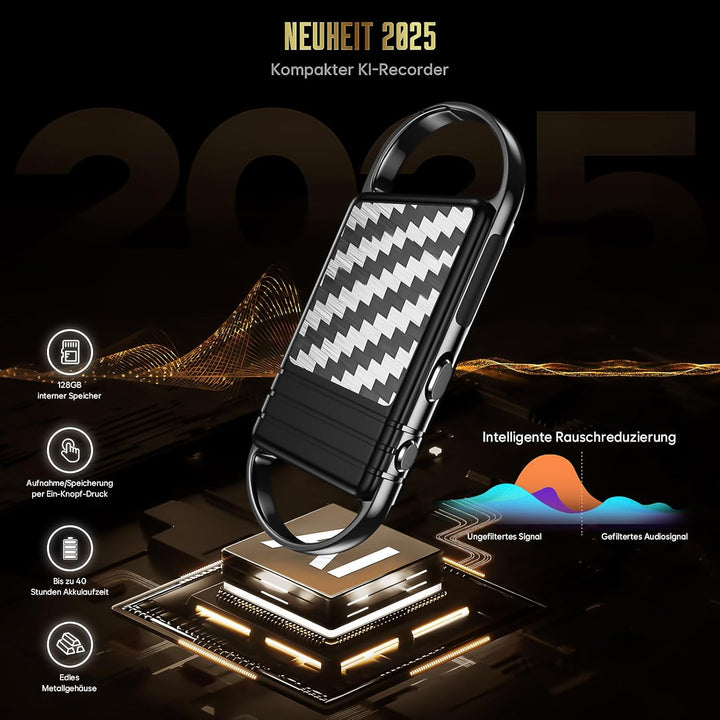 128GB Digitales Diktiergerät - 9600Hr Audio Aufnahmegerät, Aufhängbar Sprachaktivierte Voice Recorde