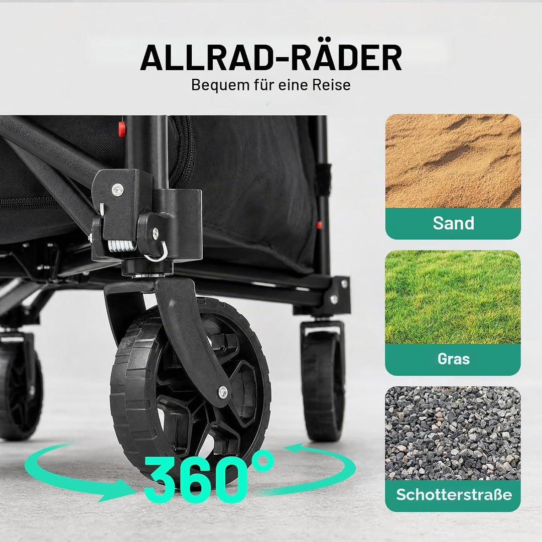 Overmont Bollerwagen Faltbar 3-in-1-120L 100KG Belastbar Klappbarer Handwagen mit All-Terrain Rädern