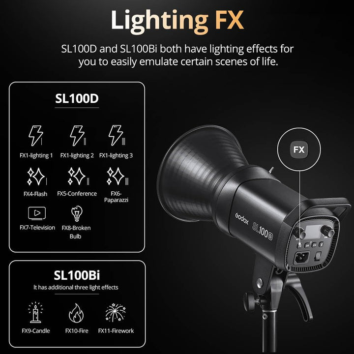 Godox SL100Bi 100W 2800-6500K Weiss Gelb Version LCD-Panel LED-Videoleuchte Kontinuierlicher Ausgang