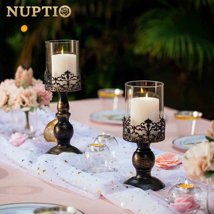 NUPTIO Kerzenständer Stumpenkerzen Schwarz Kerzenhalter: Set mit 2 Vintage Deko Gothic Halloween Wei