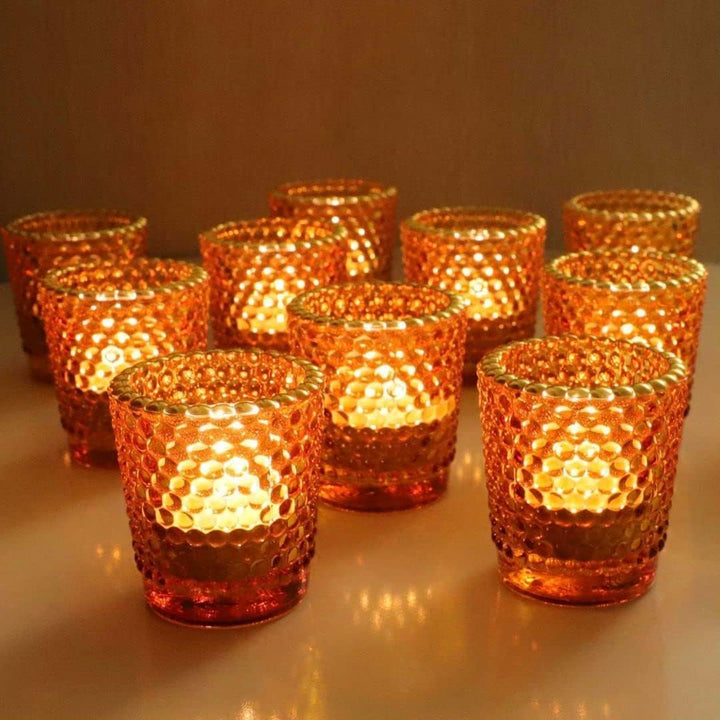 Bernstein Teelichthalter für Hochzeit 12 Set, Vintage Teelichthalter mit Goldrand, Glas-Teelichtglas