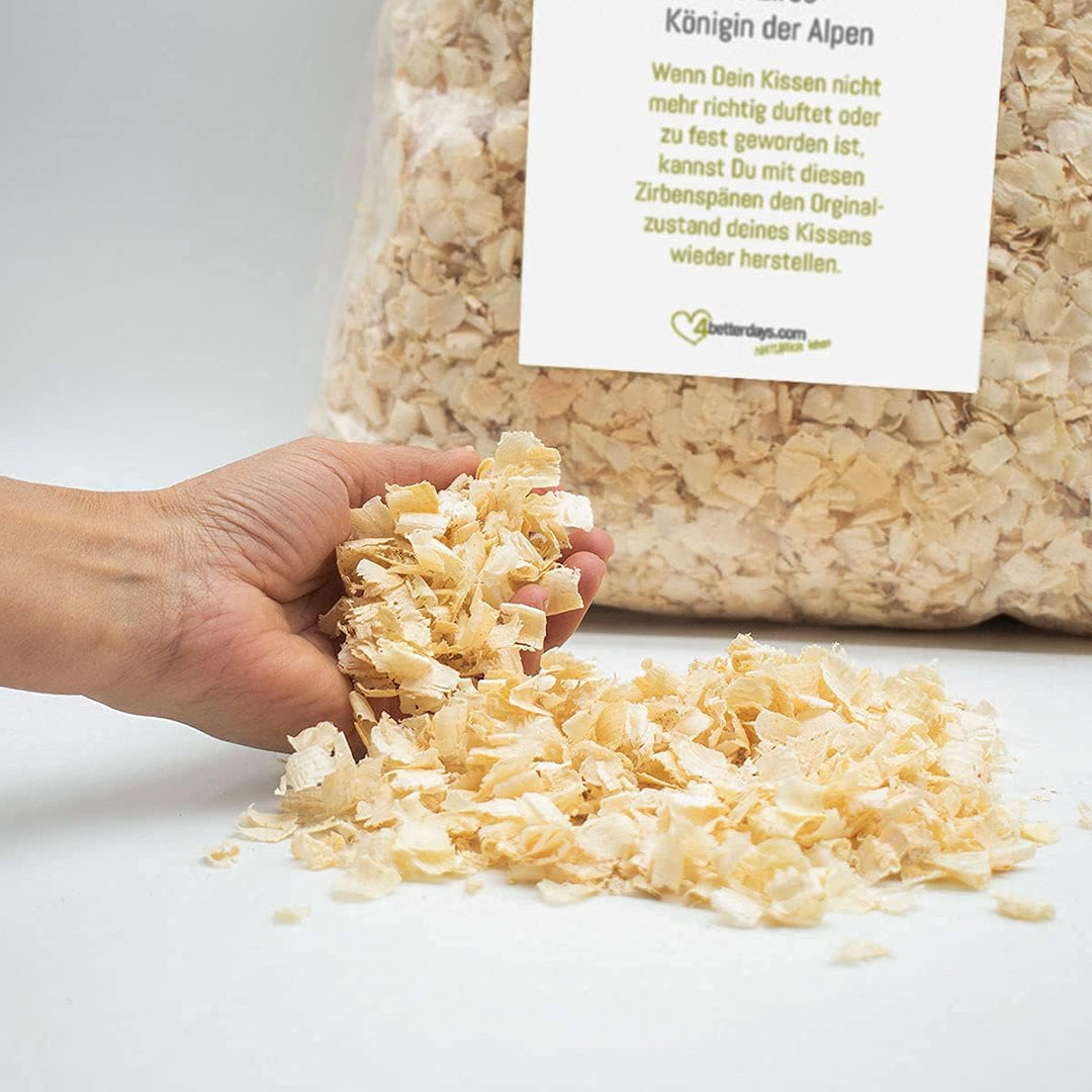 Hochwertige Zirbenspäne/Zirbenflocken 1000 ml - Zirbenkissen Füllung aus 100% Zirbenholz - Handarbei