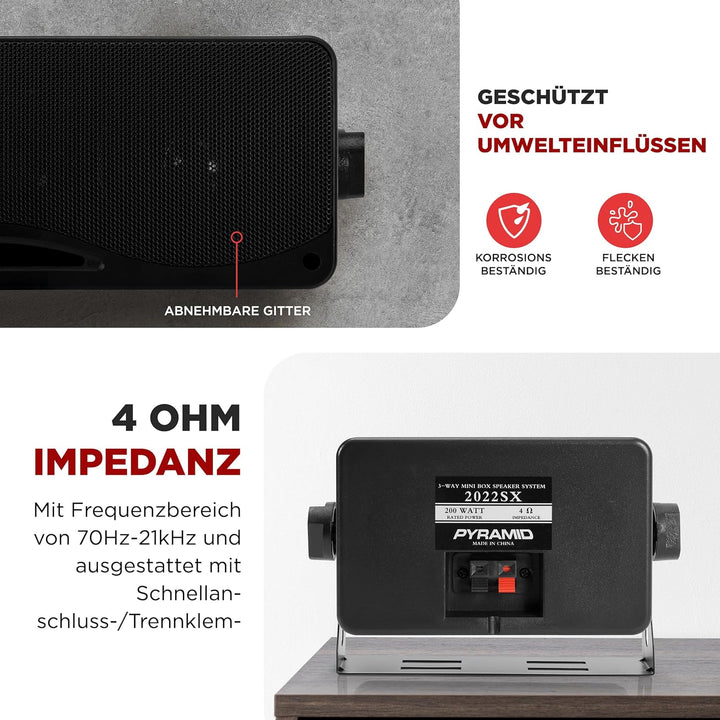 Pyramid 2022SX Lautsprechersystem für Lastwagen (200 W, 3-Wege-Lautsprecher, Mini-Boxen)