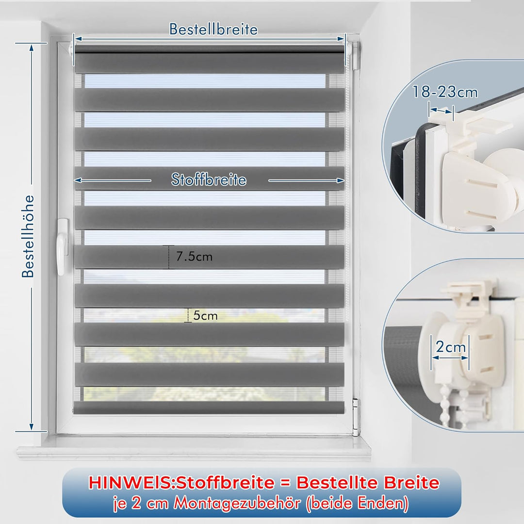 SBARTAR Doppelrollo Klemmfix Duo Rollos für Fenster ohne Bohren & zum Bohren,Weiss- Beige- Braun B90