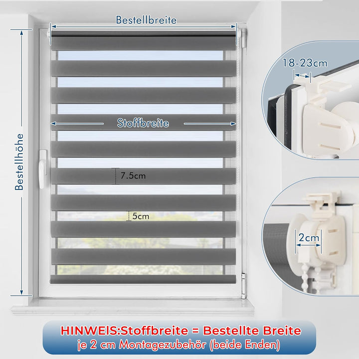 SBARTAR Doppelrollo Klemmfix Duo Rollos für Fenster ohne Bohren & zum Bohren,Weiss- Beige- Braun B90