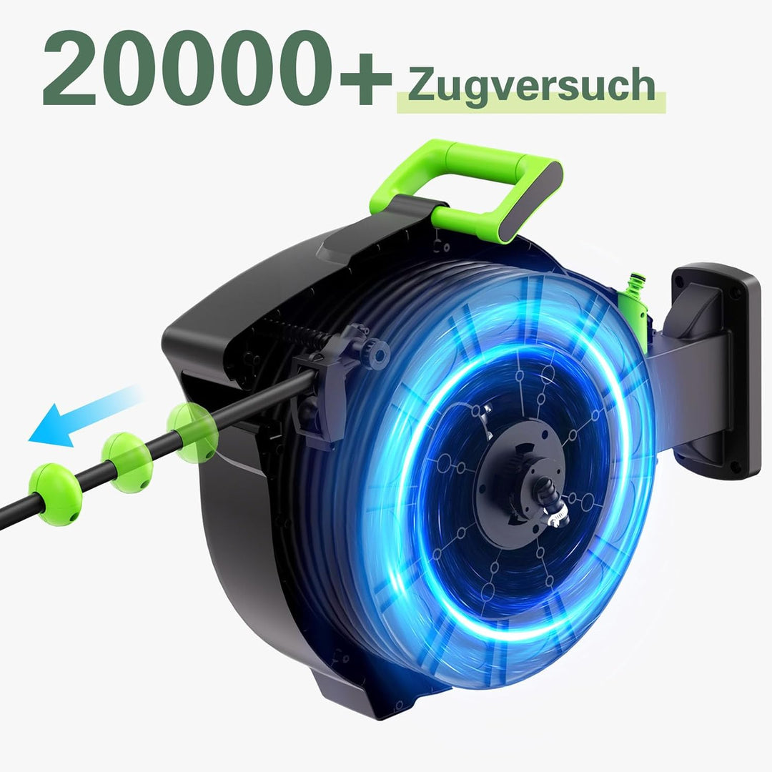 Schlauchtrommel 30m+2m, Wandmontage Schlauchbox mit Aufroll-Automatik & 180° Schwenkbar, Inkl Spritz