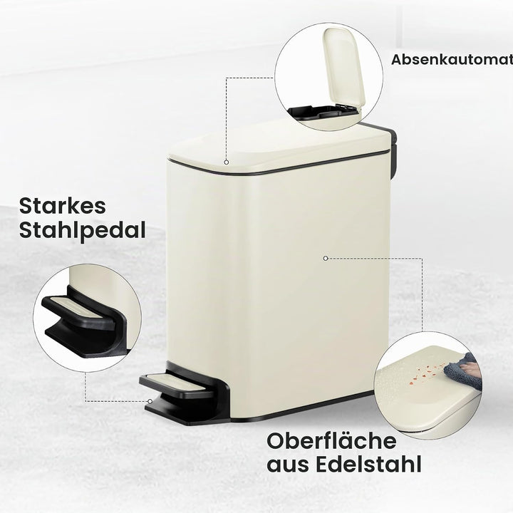 Cesun Kleiner Badezimmer-Mülleimer mit Deckel, sanft schliessend, Trittpedal, 6 Liter Edelstahl-Müll