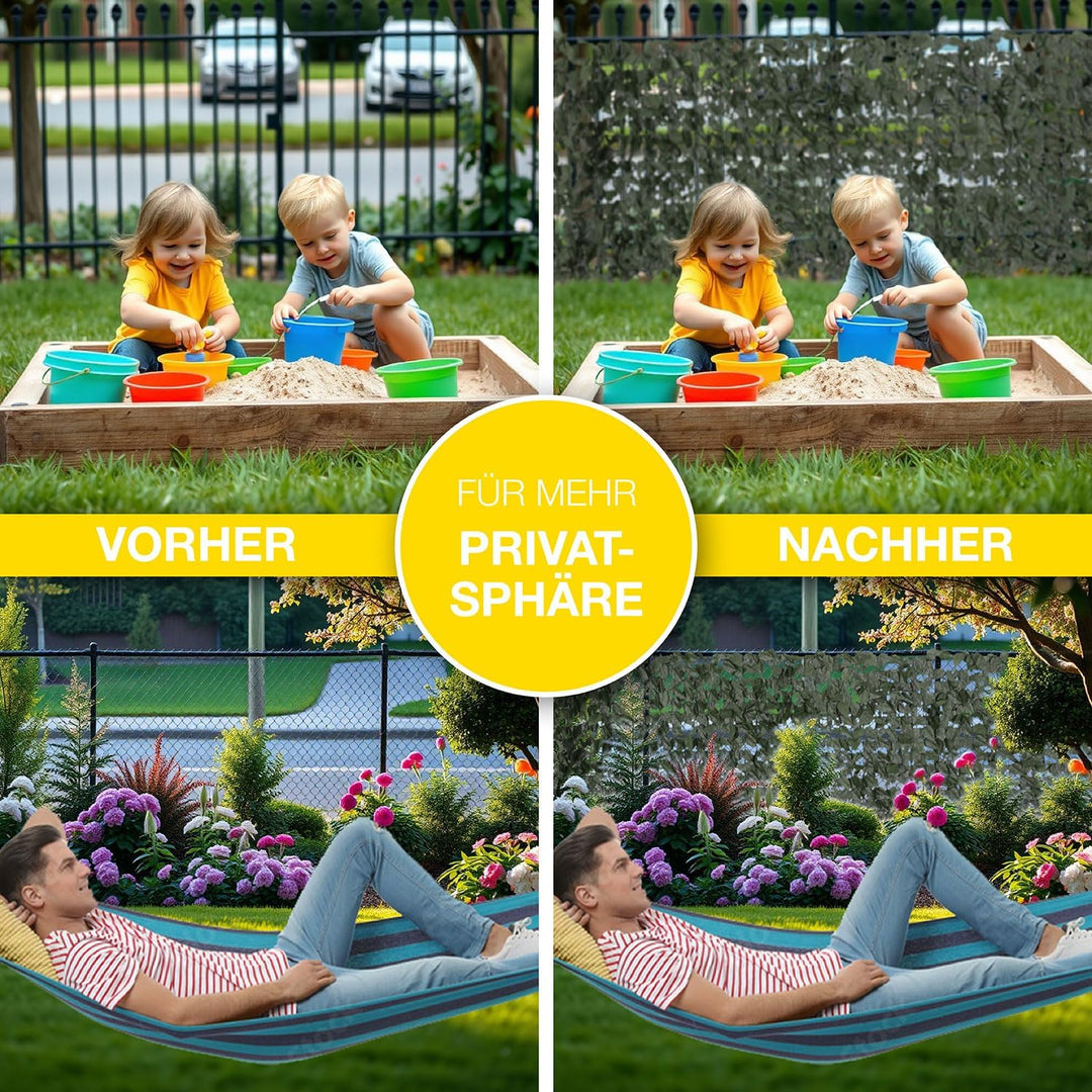 ELONEO maxVitalis Balkon Sichtschutz wetterfest 300x125cm in Blätteroptik, Balkonverkleidung inkl. 2