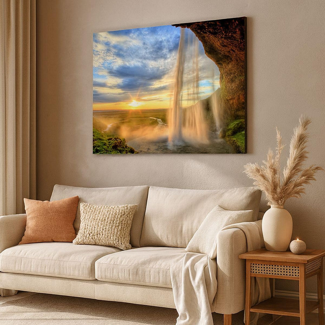 Bilder auf Leinwand Wasserfall Natur Park Sonne Leinwandbild 70x50cm Wandbilder Dekoration Wohnzimme