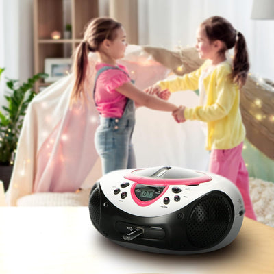 Lenco Kinder Radio CD-Player SCD-38 tragbares UKW-Radio mit CD/MP3-Player und USB in pink, pink