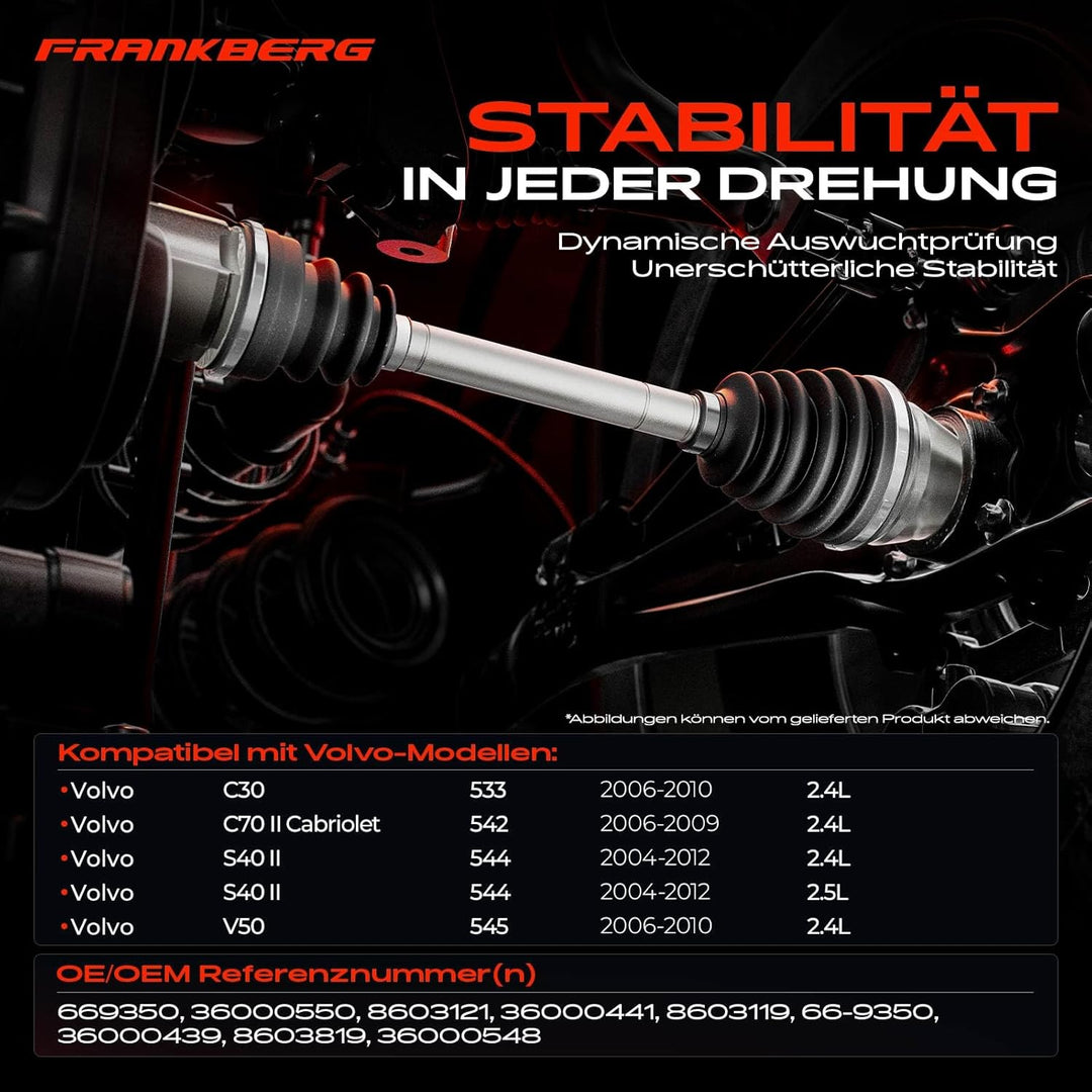 Frankberg Antriebswelle Vorne Links Kompatibel mit C30 533 2006-2010 C70 II Cabriolet 542 2006-2009