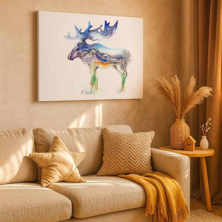 Bilder auf Leinwand 100x70cm Leinwandbild Moose Berge Winter illustration Gross Wanddeko Bild Schlaf