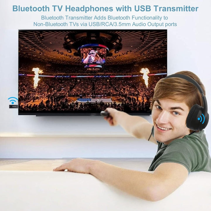 Kabellos TV-Kopfhörer für Senioren mit ANC, Bluetooth 5.3 & 3-in-1-Sender (USB/RCA/AUX) für Nicht-Bl