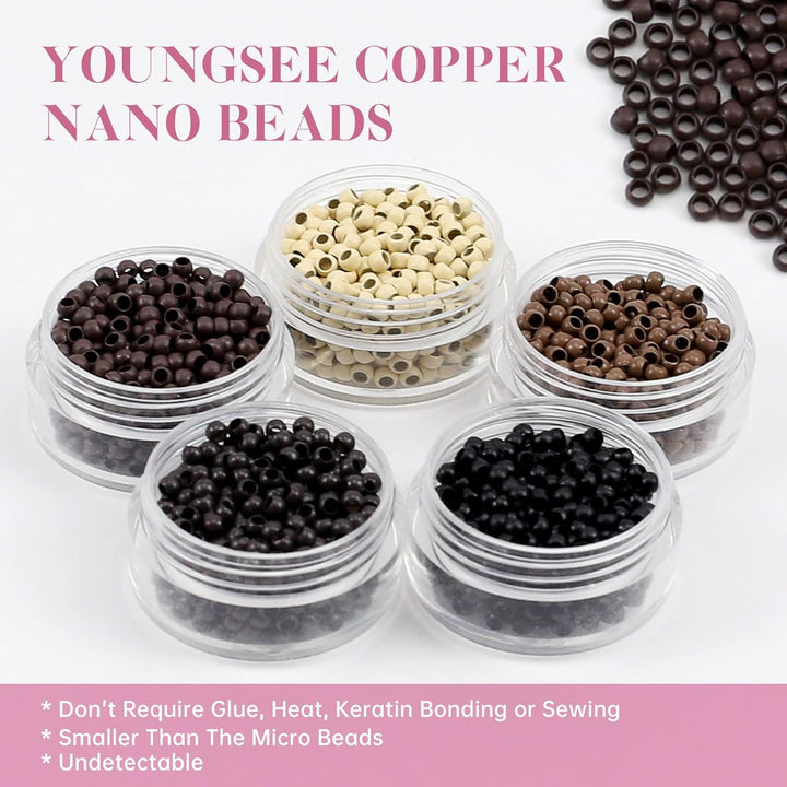 YoungSee Nanoring Extensions Balayage Nanoring Extensions Echthaar 1g Braun Balayage Blond Nanoring