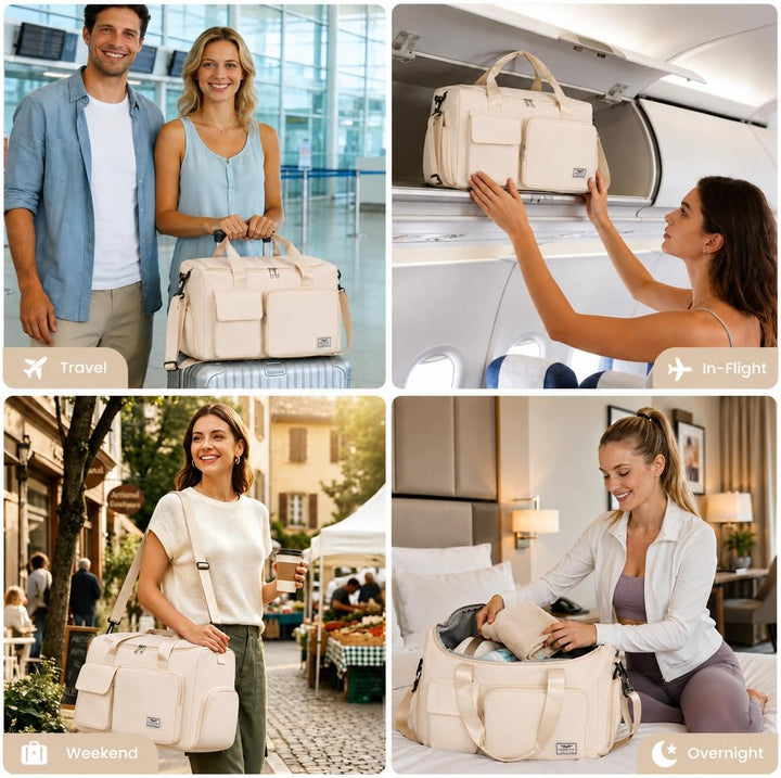 FIORETTO 35L Damen Sporttasche Faltbare Reisetasche mit Schuhfach und Nassfach, Wasserabweisende Wee