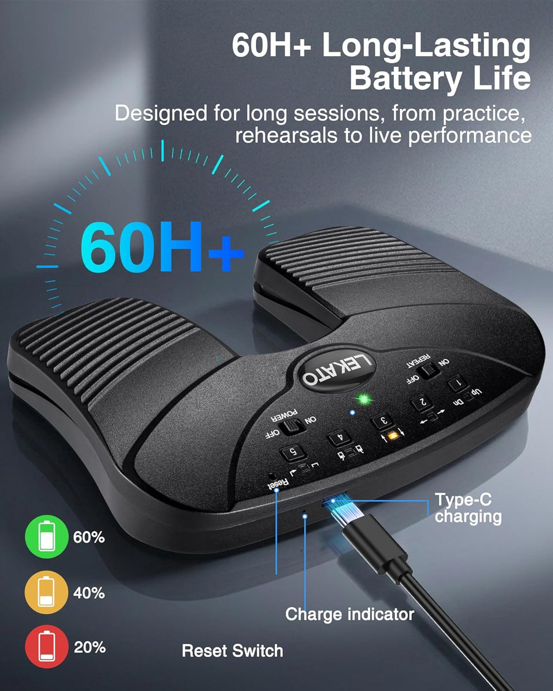 LEKATO Bluetooth Page Turning Pedal Silent Sheet Music Page Turner Foot Pedal for Tablet and Phone