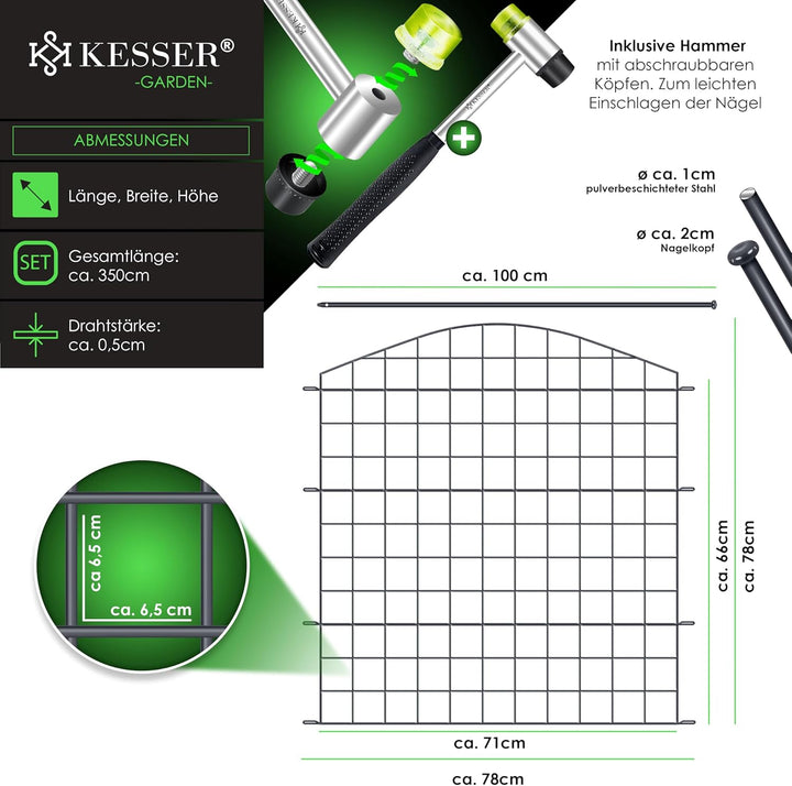 KESSER® Teichzaun Gartenzaun Steckzaun Komplettset Metall 5x Oberbogen Rund Inkl. Handschuhe, 1x Ham
