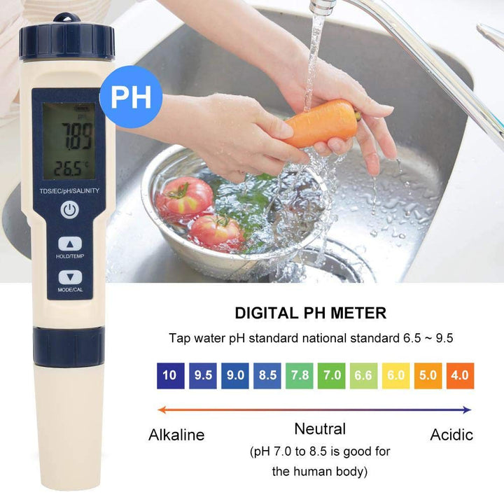 5 in 1 tragbares digitales PH Salzgehaltstemperatur TDS EC Messgerät Multifunktionales Wasserqualitä
