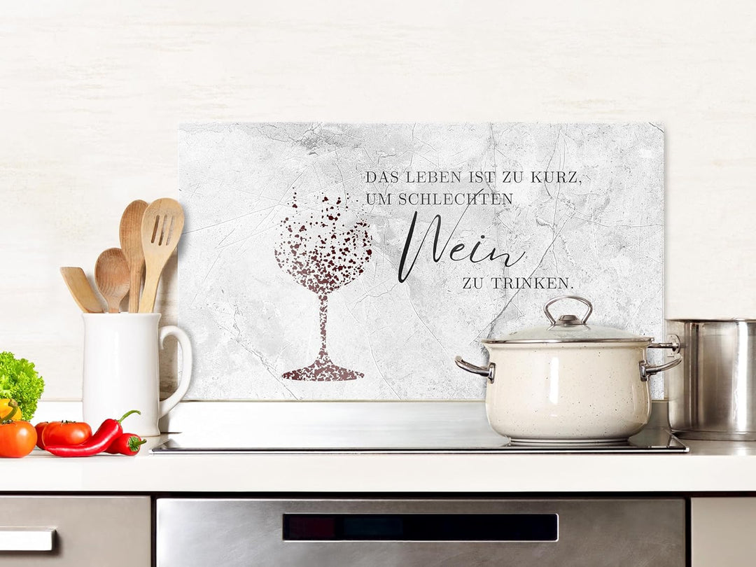 GRAZDesign Spritzschutz Küchenrückwand Glas Küche für Herd & Küchenspüle, Wein mit Spruch grau | Gla