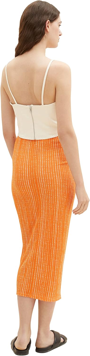 TOM TAILOR Denim Damen Rock mit Schlitz & Muster XS 31713 - Mango Batik Vichy Print, XS 31713 - Mang