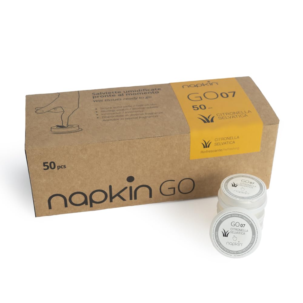 Napkin Go 07 Citronella Komprimiertes Reinigungstuch mit Flüssigkeit 50 Stück Lemongras Mittel, Lemo