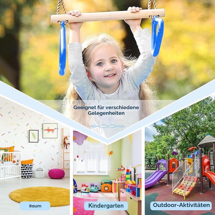 Katomi Multifunktions Kinderholz Trapeze Schaukel mit Kunststoff Turnringe zum Aufhängen belastbar b