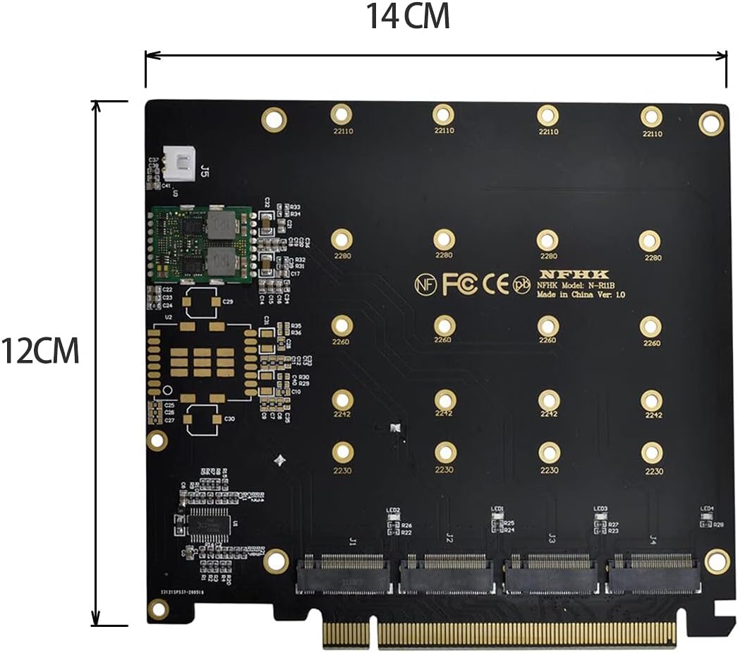 Xiwai 4 x NVME M.2 AHCI auf PCI-E Express 3.0 Gen3 X16 Raid Karte mit Lüfter VROC Raid0 Hyper Adapte