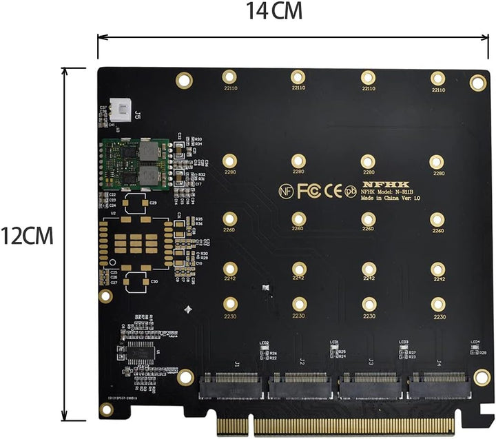 Xiwai 4 x NVME M.2 AHCI auf PCI-E Express 3.0 Gen3 X16 Raid Karte mit Lüfter VROC Raid0 Hyper Adapte